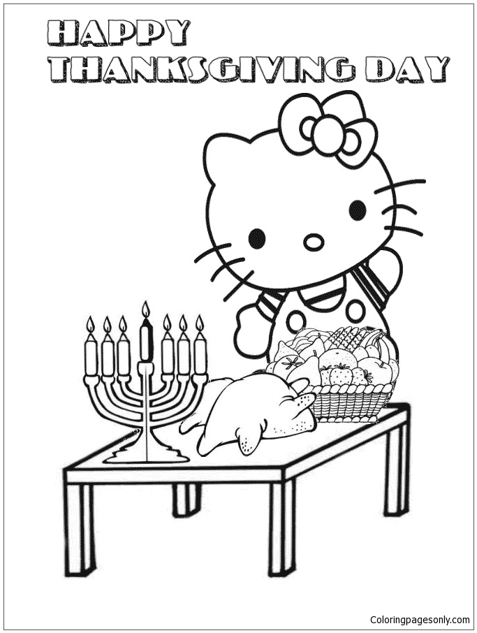 Hello Kitty With Thanksgiving Party Coloring Pages Hello Kitty 