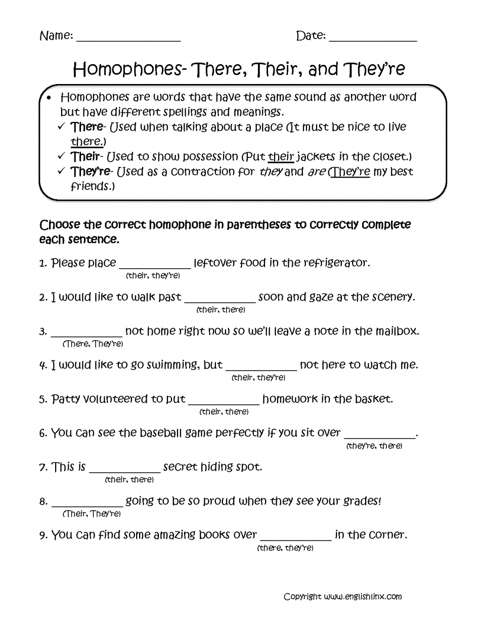 Homophones Worksheets Grade 6