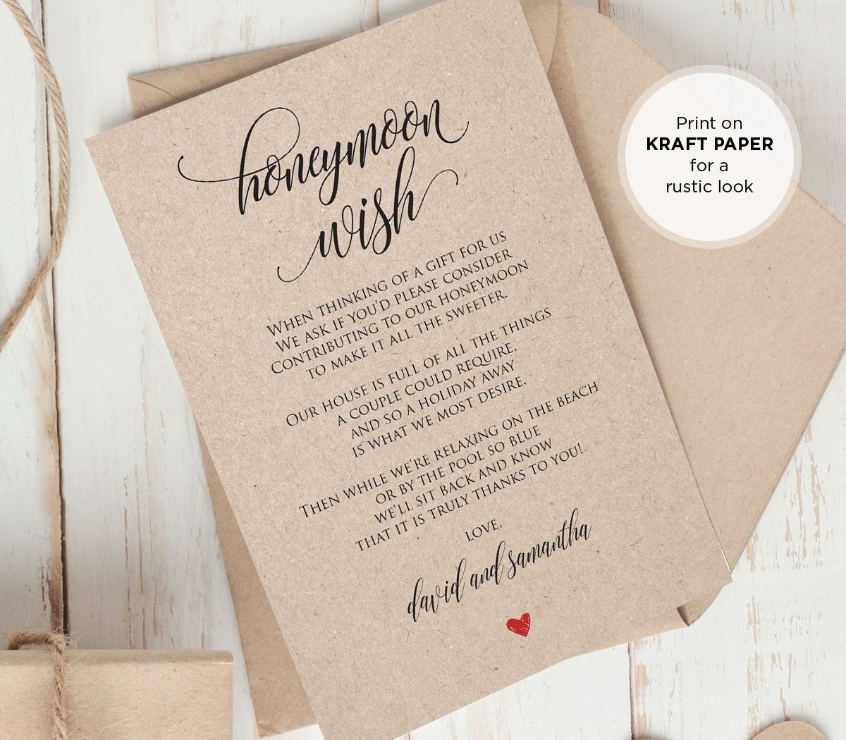 Honeymoon Wish Printable Card Wedding Wishing Well Insert Honeymoon 