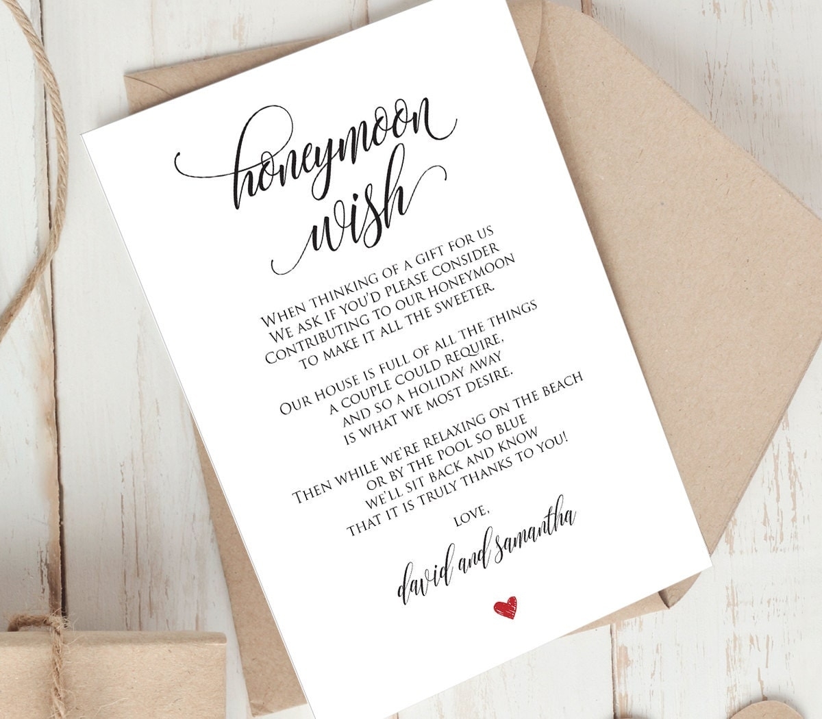 Honeymoon Wish Printable Card Wedding Wishing Well Insert Honeymoon 