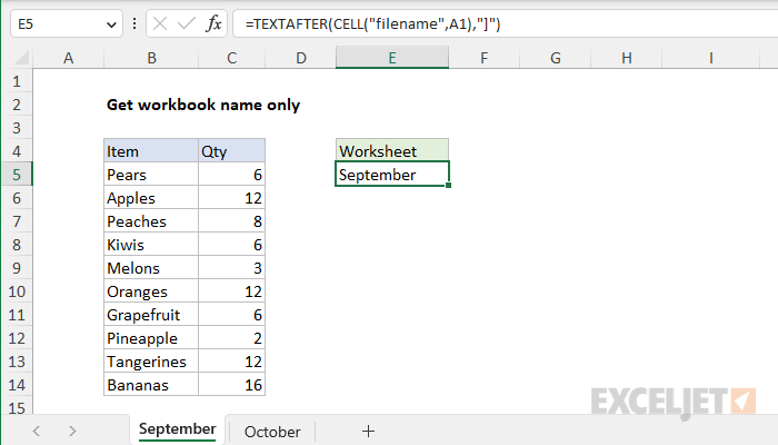 worksheet name in excel