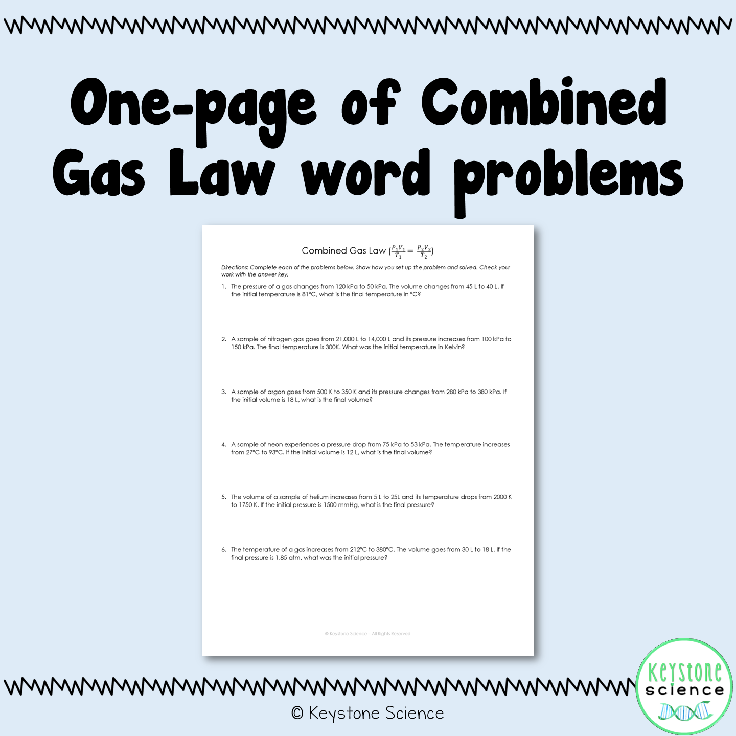 Ideal Gas Law Worksheet And Answer Key Chemistry Keystone Science 