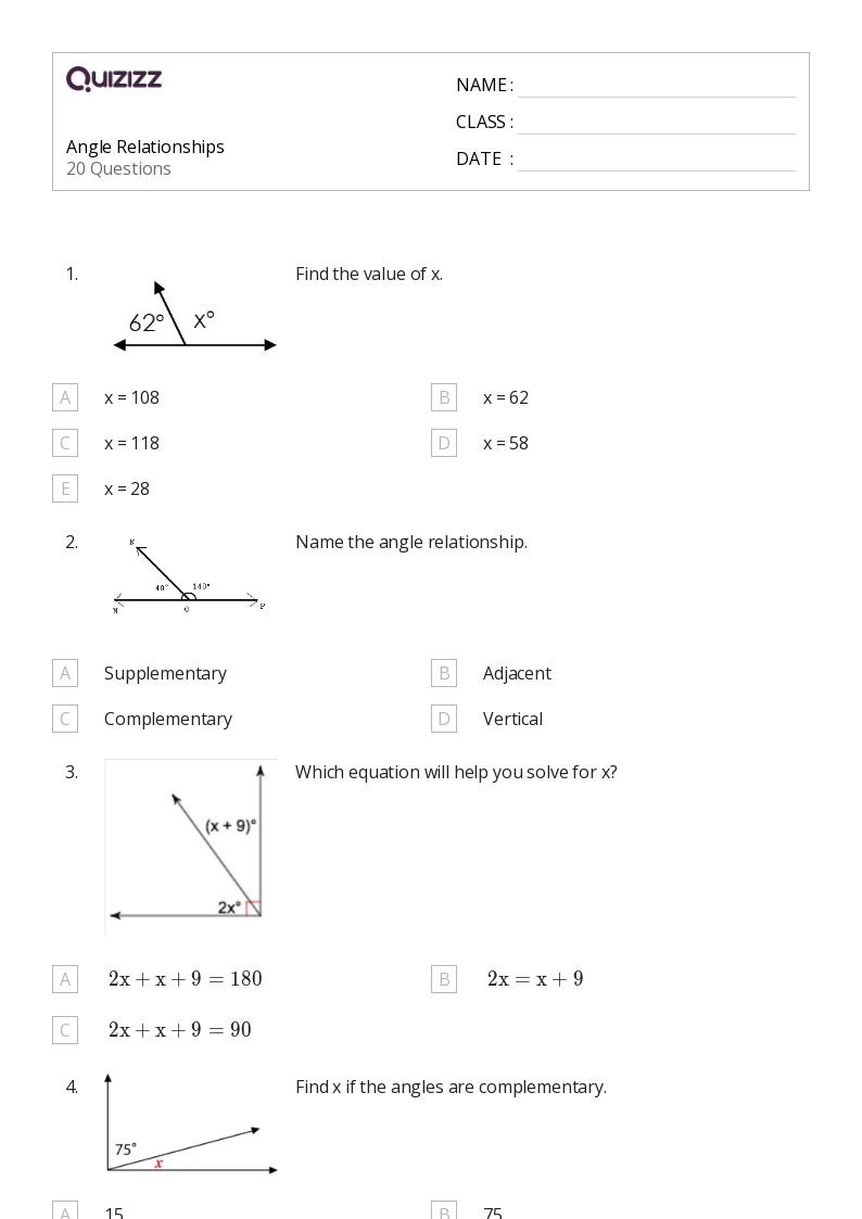 Identifying Complementary Supplementary Vertical And Adjacent