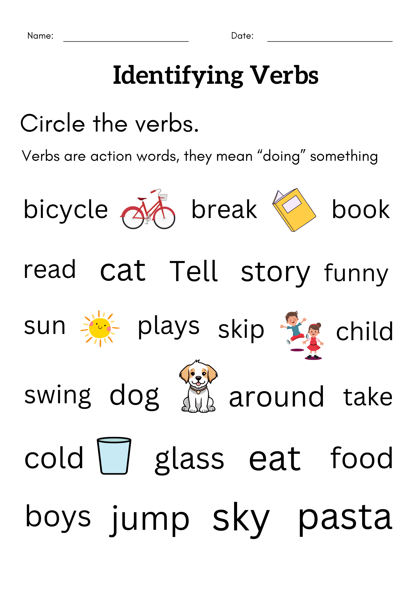 action verb worksheet