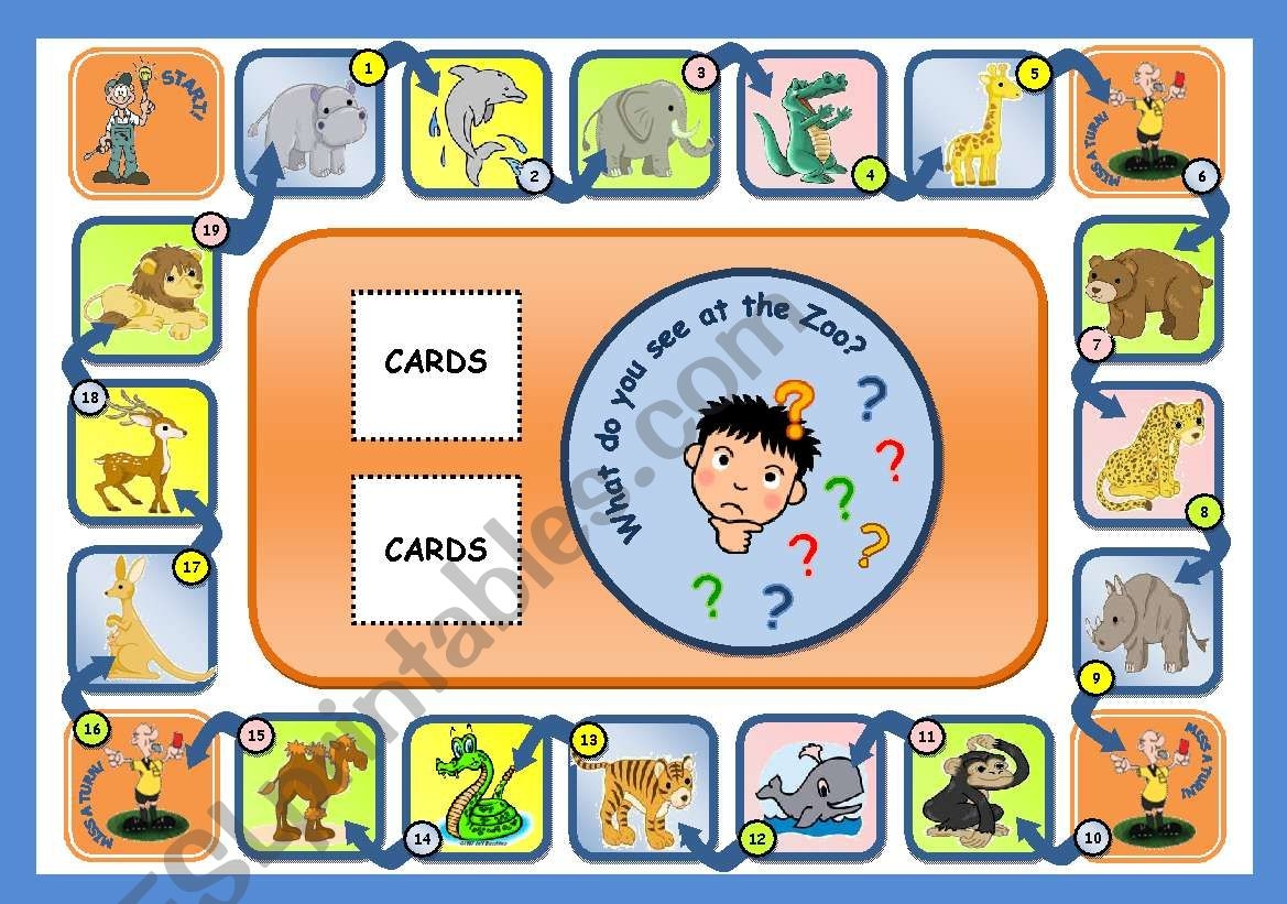 IN THE ZOO BOARD GAME PART 1 ESL Worksheet By Xani