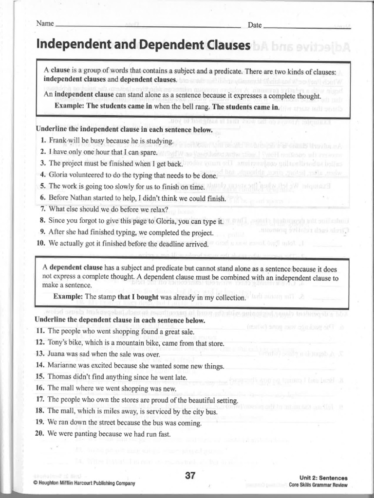 Independent And Dependent Clauses Worksheet Pack Teach Starter