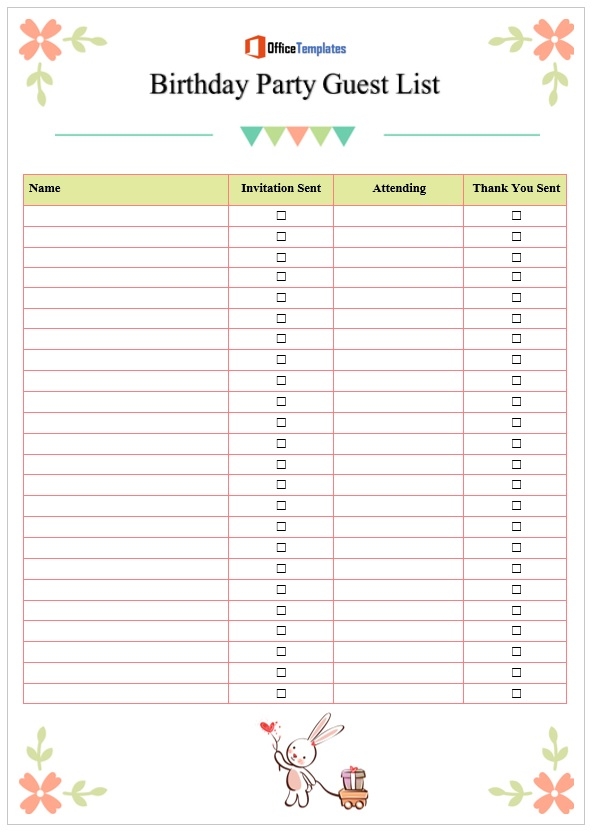 Invite List Template