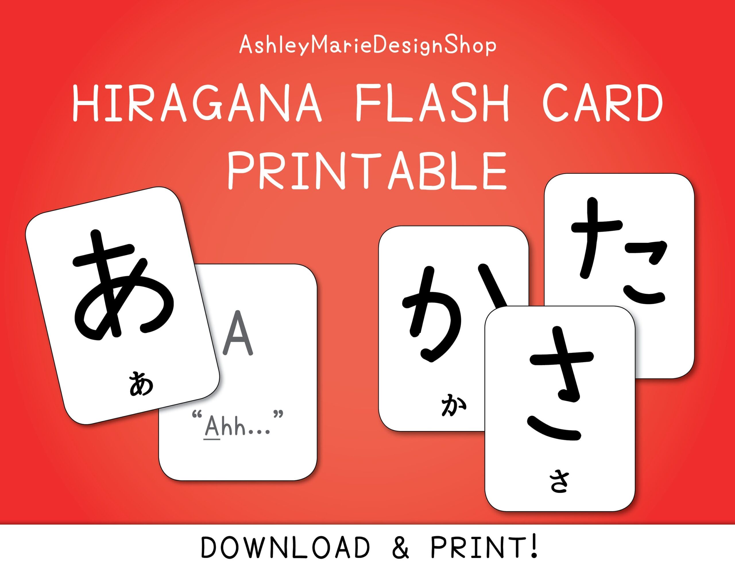 Japanese Hiragana Flash Card Printable INSTANT DOWNLOAD Etsy