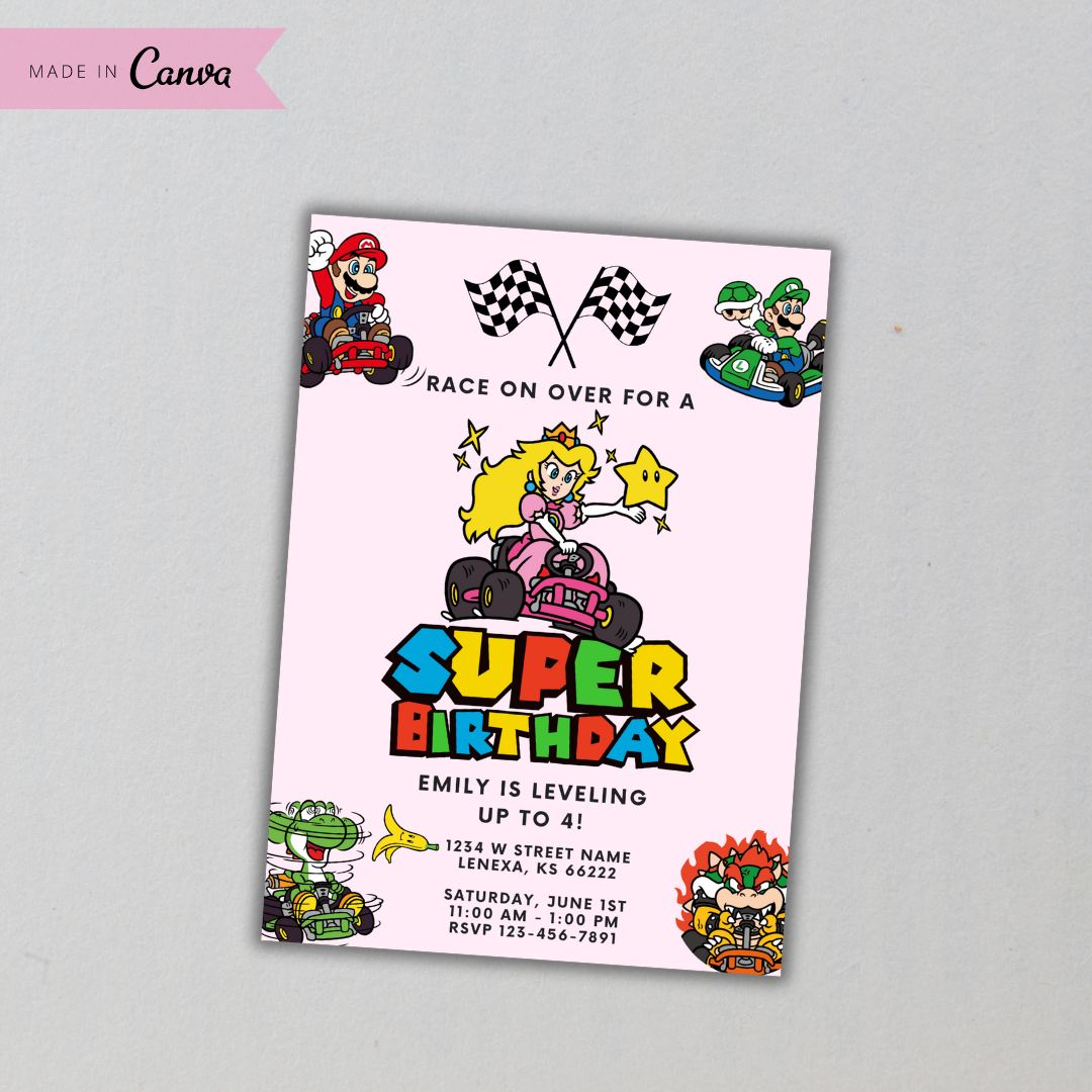 Kids Princess Peach Birthday Invitation Template The Milestone Market