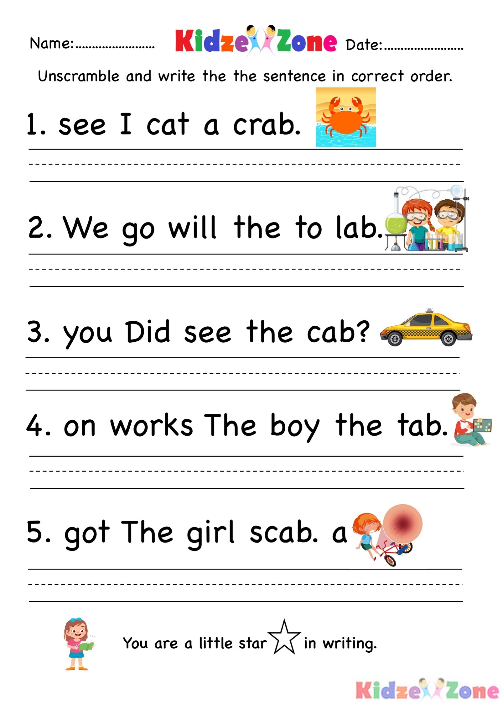 unscramble sentences worksheet