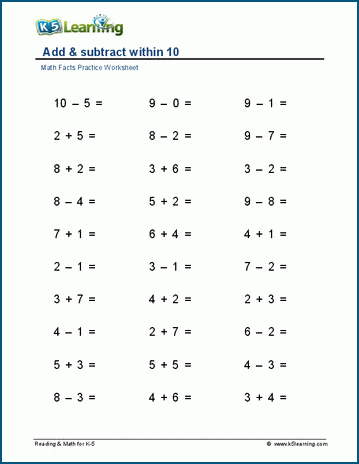 adding within 10 worksheets