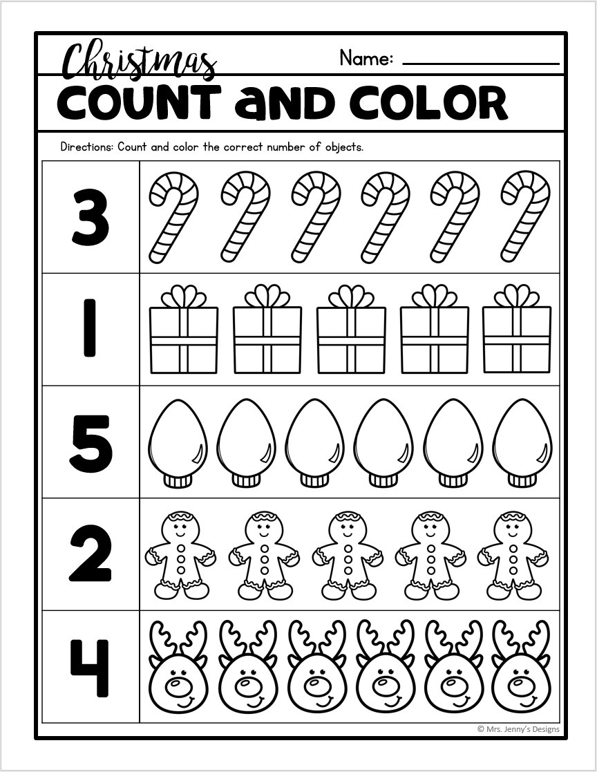 christmas worksheets for kindergarten