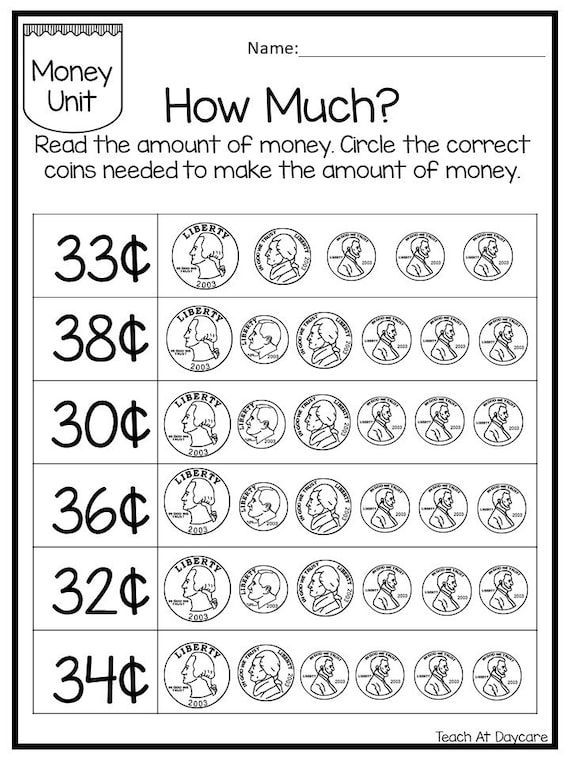 Kindergarten Money Worksheets Free Beginner Counting Money 