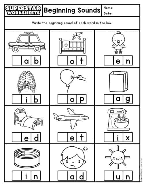 Kindergarten Worksheet Beginning Letter Sounds