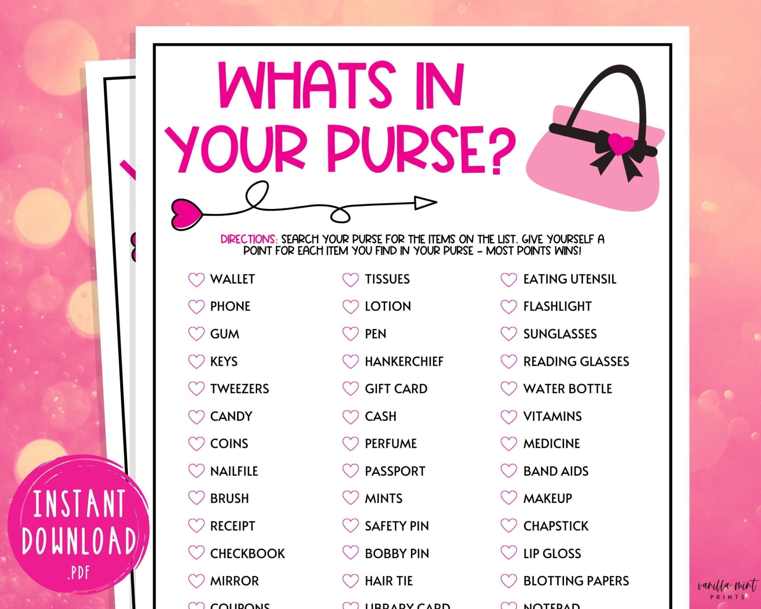 Ladies Night Whats In Your Purse Game Party Games Fun Girls Night Out