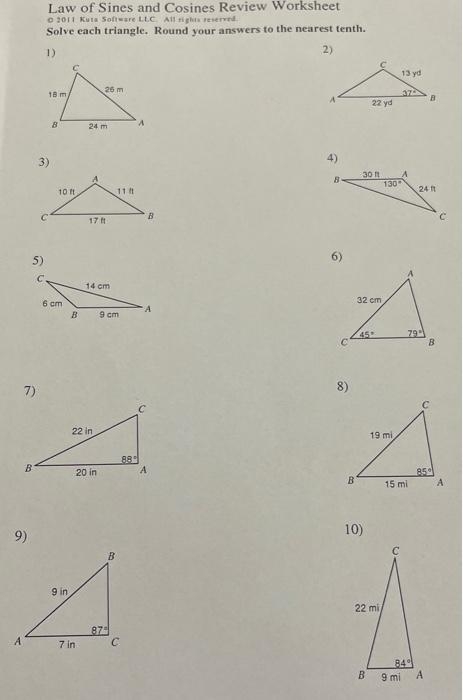 worksheet on law of sines