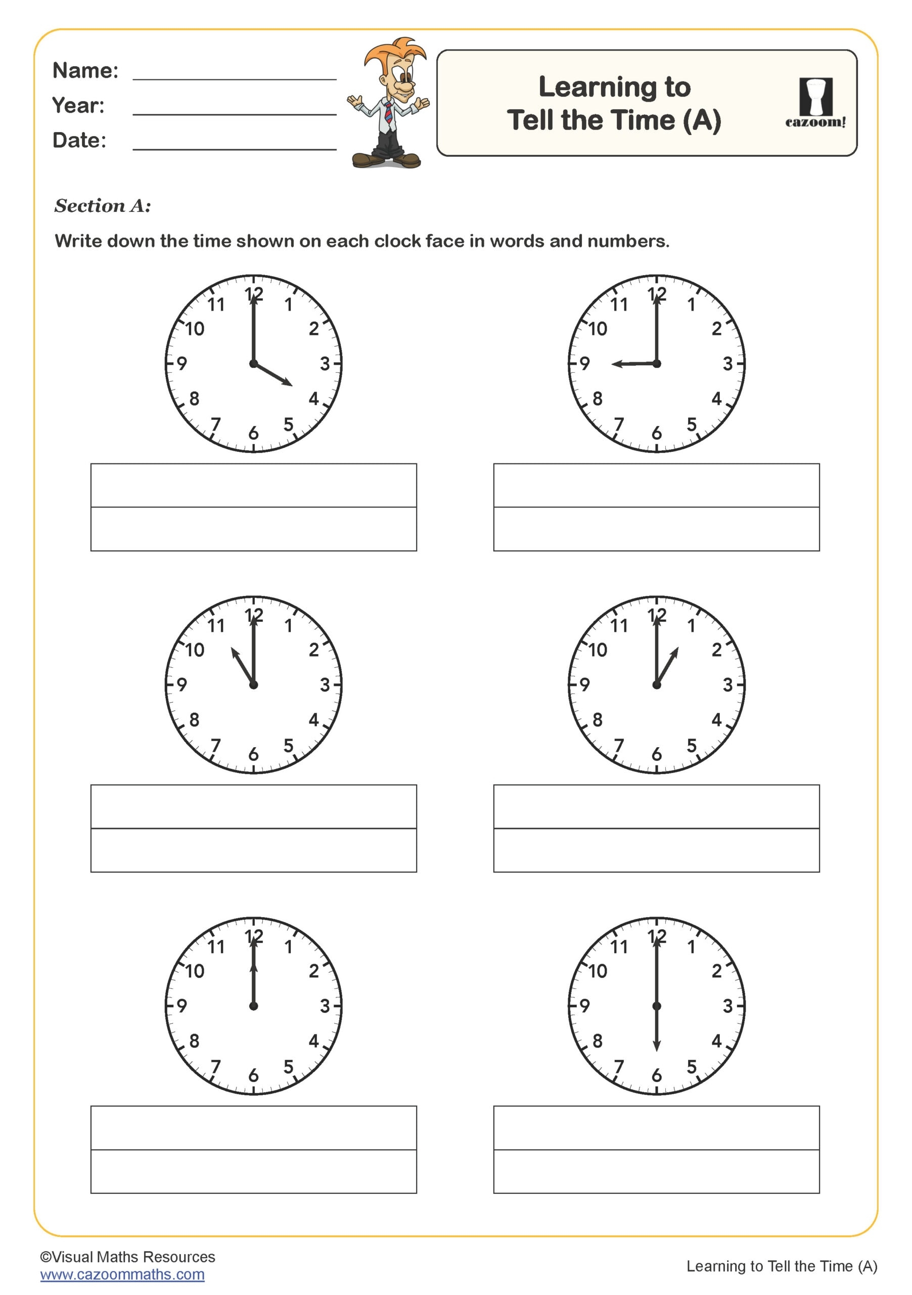 Learning To Tell Th Time A Worksheet Key Stage 1 PDF 