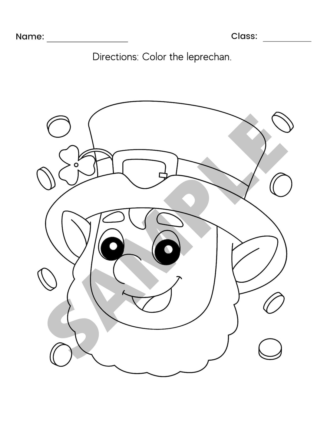 Leprechan Coloring Sheet Digital File Coloring Page Instant Dowload