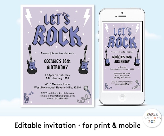 Let 39 s Rock Invitation Rock N Roll Invitation Editable Mobile 