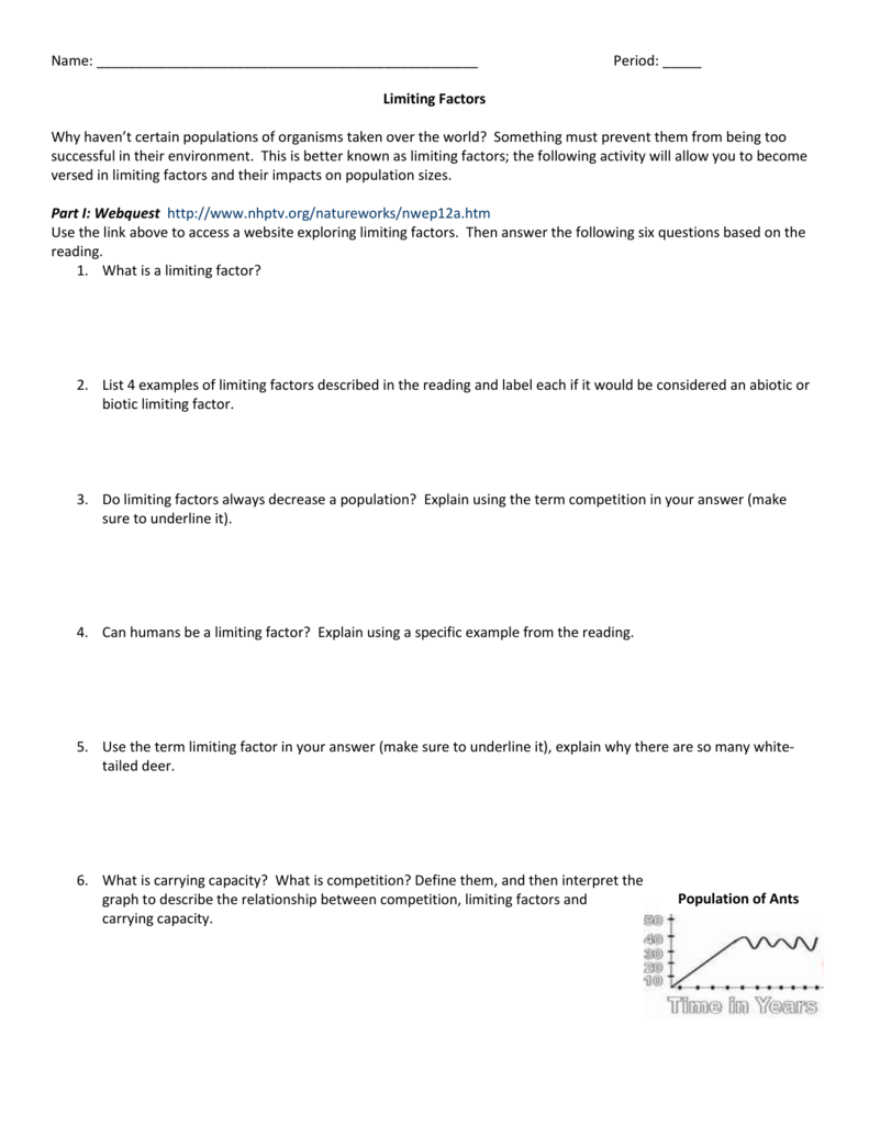 Limiting Factors Worksheet FactorWorksheets