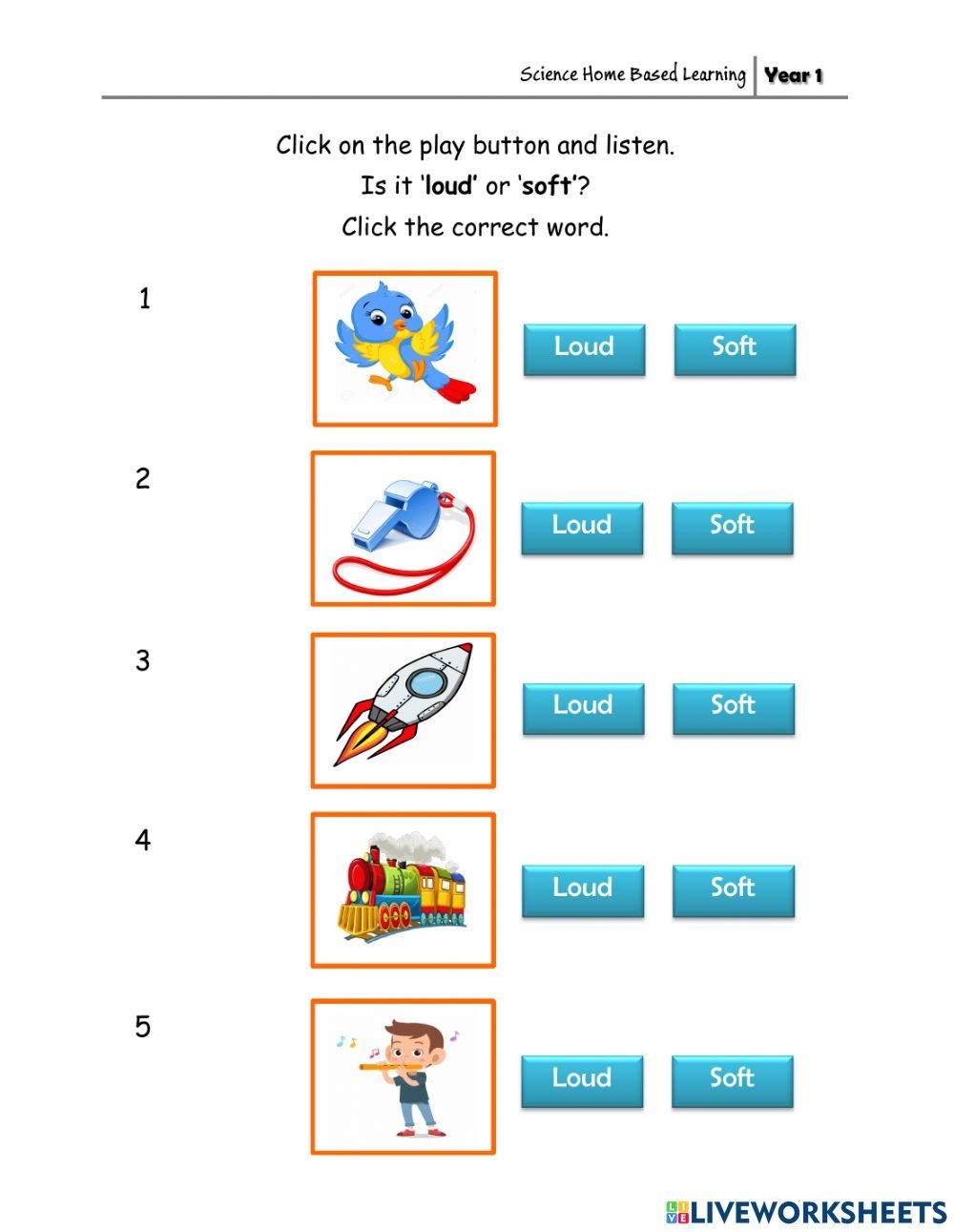 Loud Or Soft Sounds Worksheet For 1st Grade