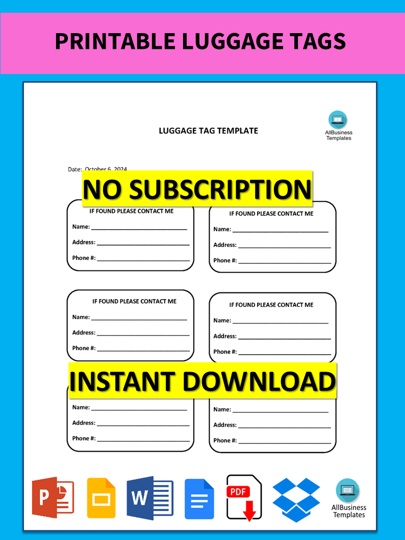 Luggage Tag Template Word Sarseh