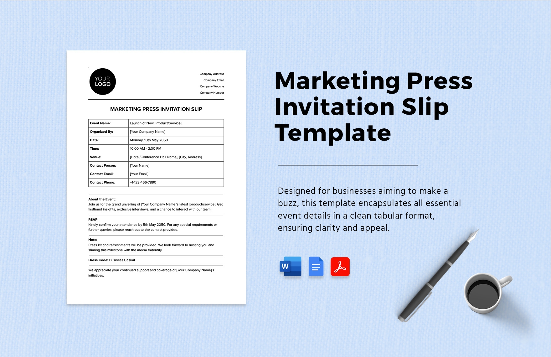 Marketing Press Invitation Slip Template In Word PDF Google Docs