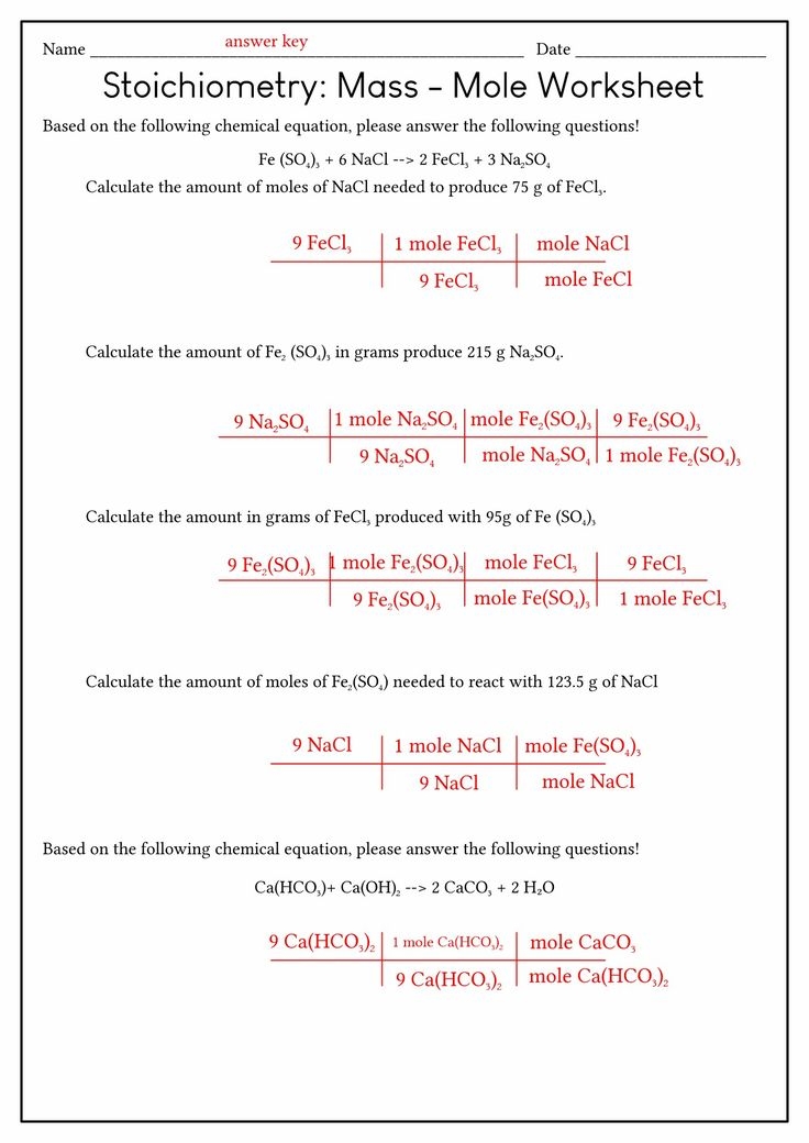 Mass To Mole Stoichiometry Worksheet Answer Key Practices Worksheets
