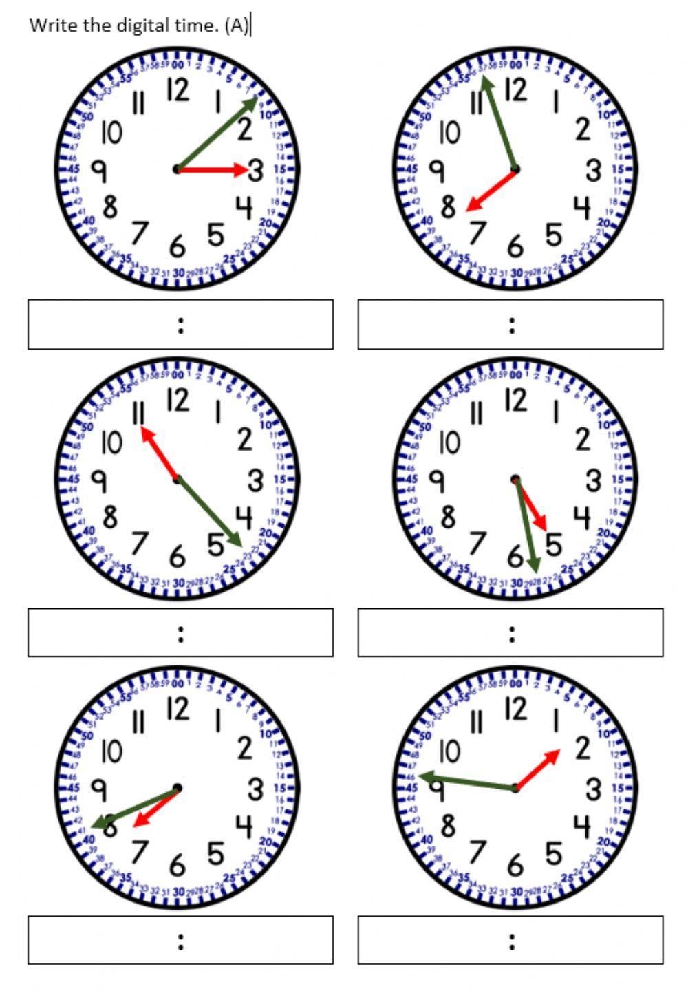 time to the minute worksheets