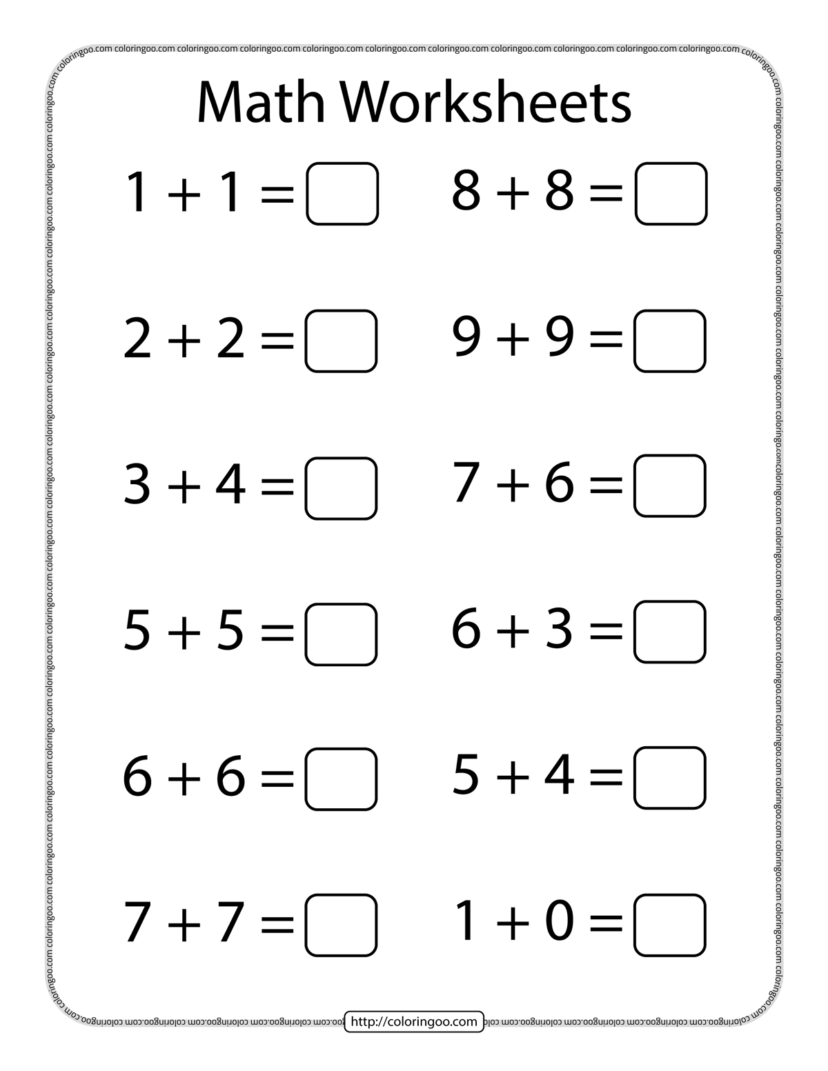 addition math worksheet