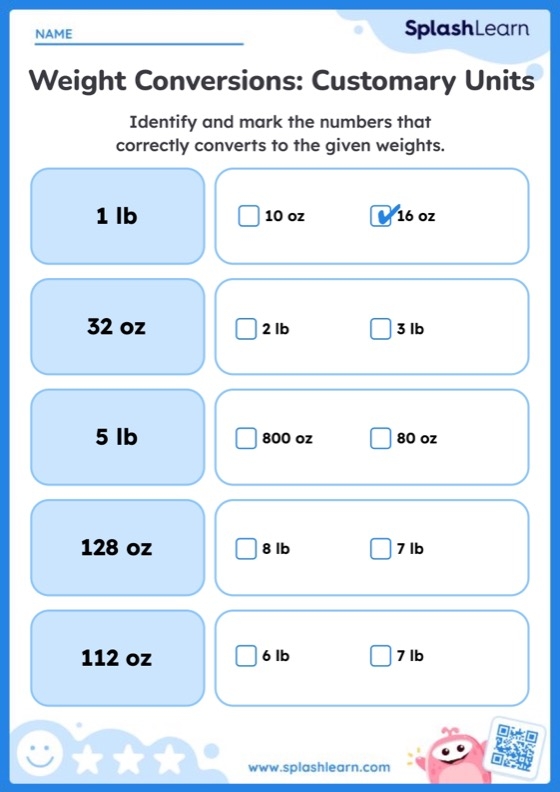 converting customary units worksheet