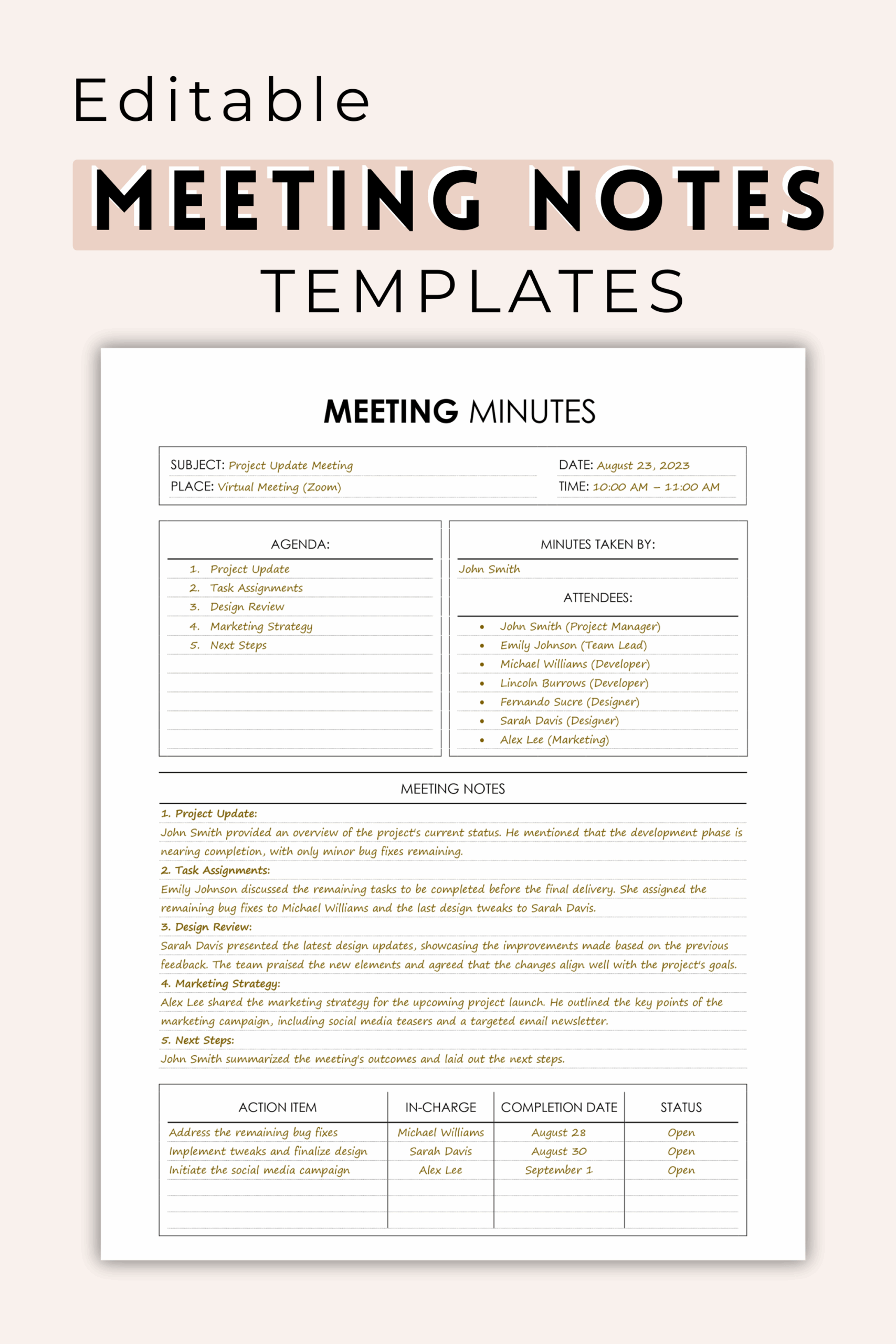 Meeting Minutes Template Meeting Notes Template Project Meeting
