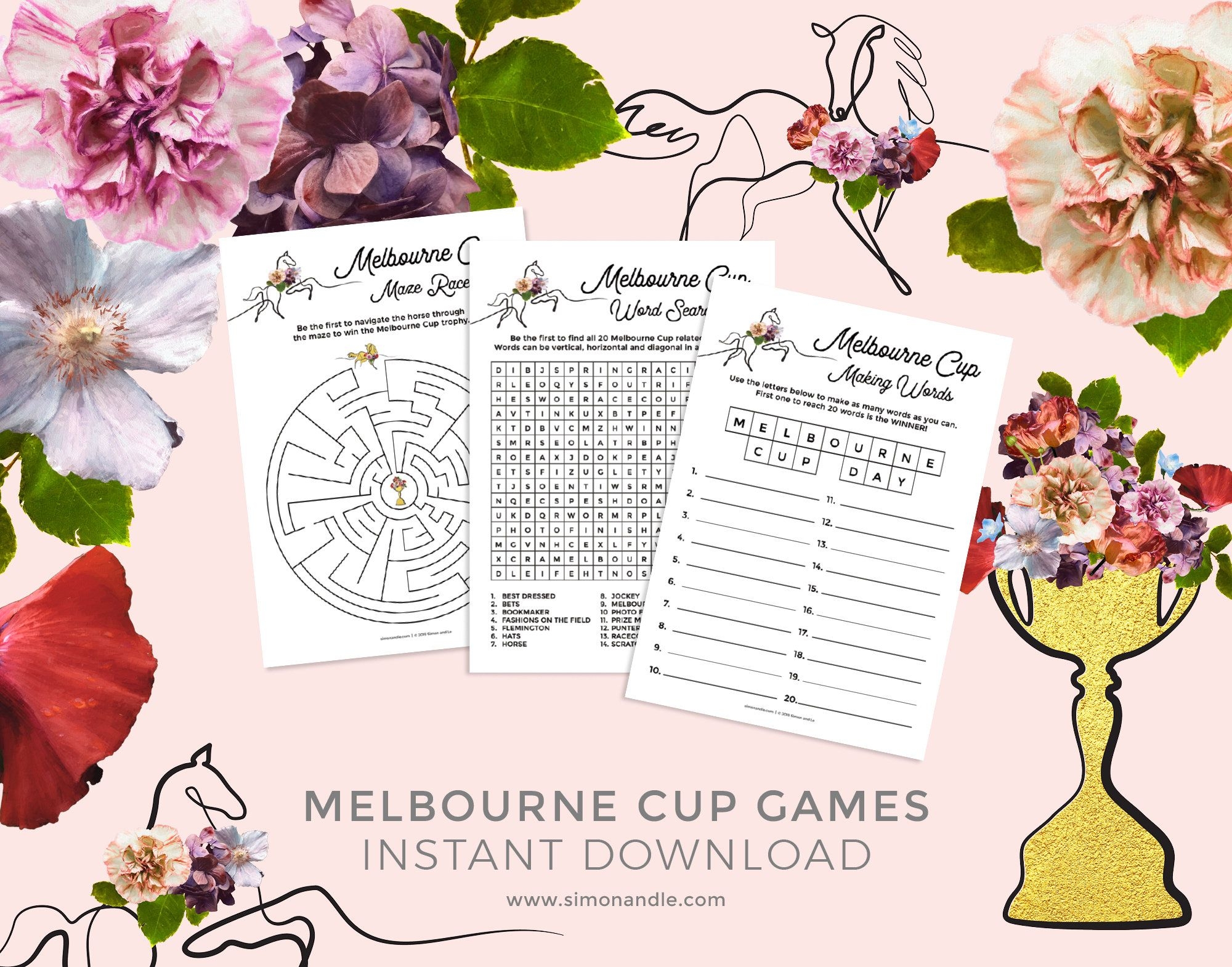 Melbourne Cup Party Games Melbourne Cup Activities Word Search Horse