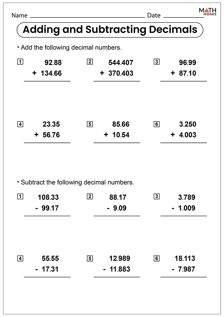 Mental Addition And Subtraction Of Decimals 2 Addition In Year