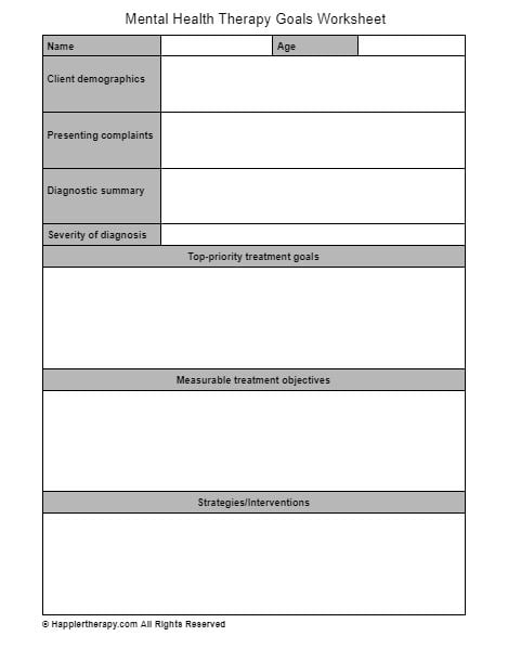 Mental Health Therapy Goals Worksheet HappierTHERAPY Worksheets Library