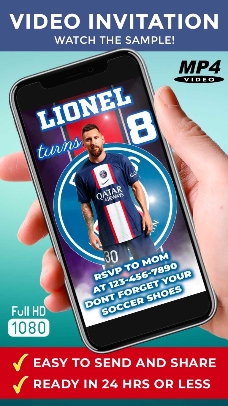 MESSI PSG Birthday Invitation FREE Backside 24H Ready