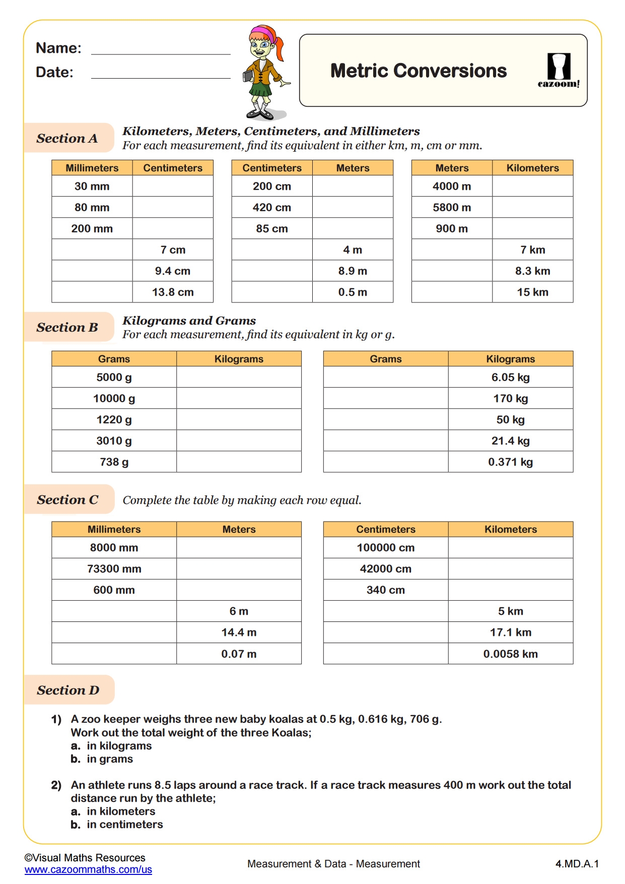 worksheet on metric conversions