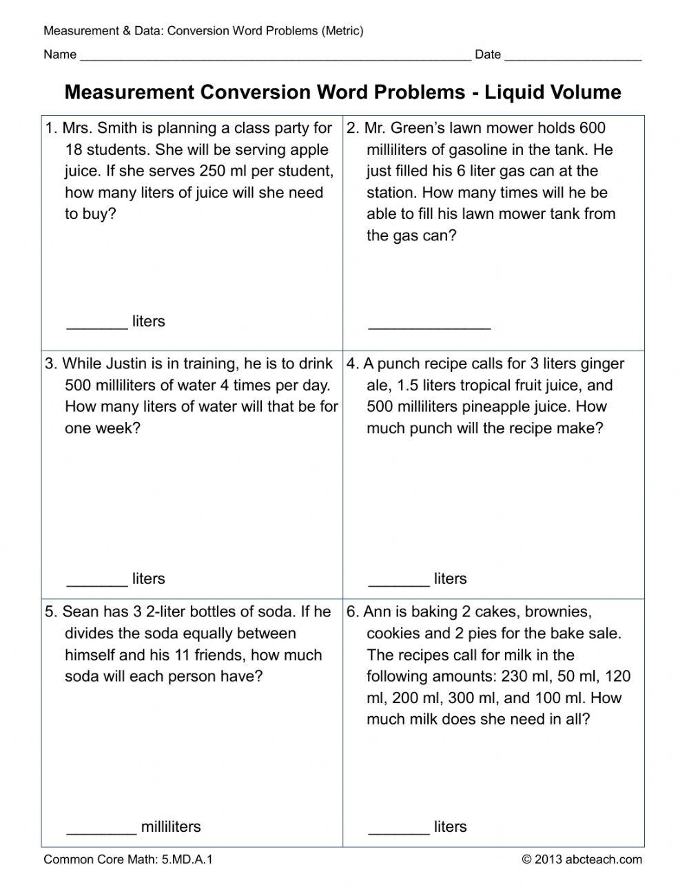 Metric Unit Conversion Word Problems Worksheet Live Worksheets 