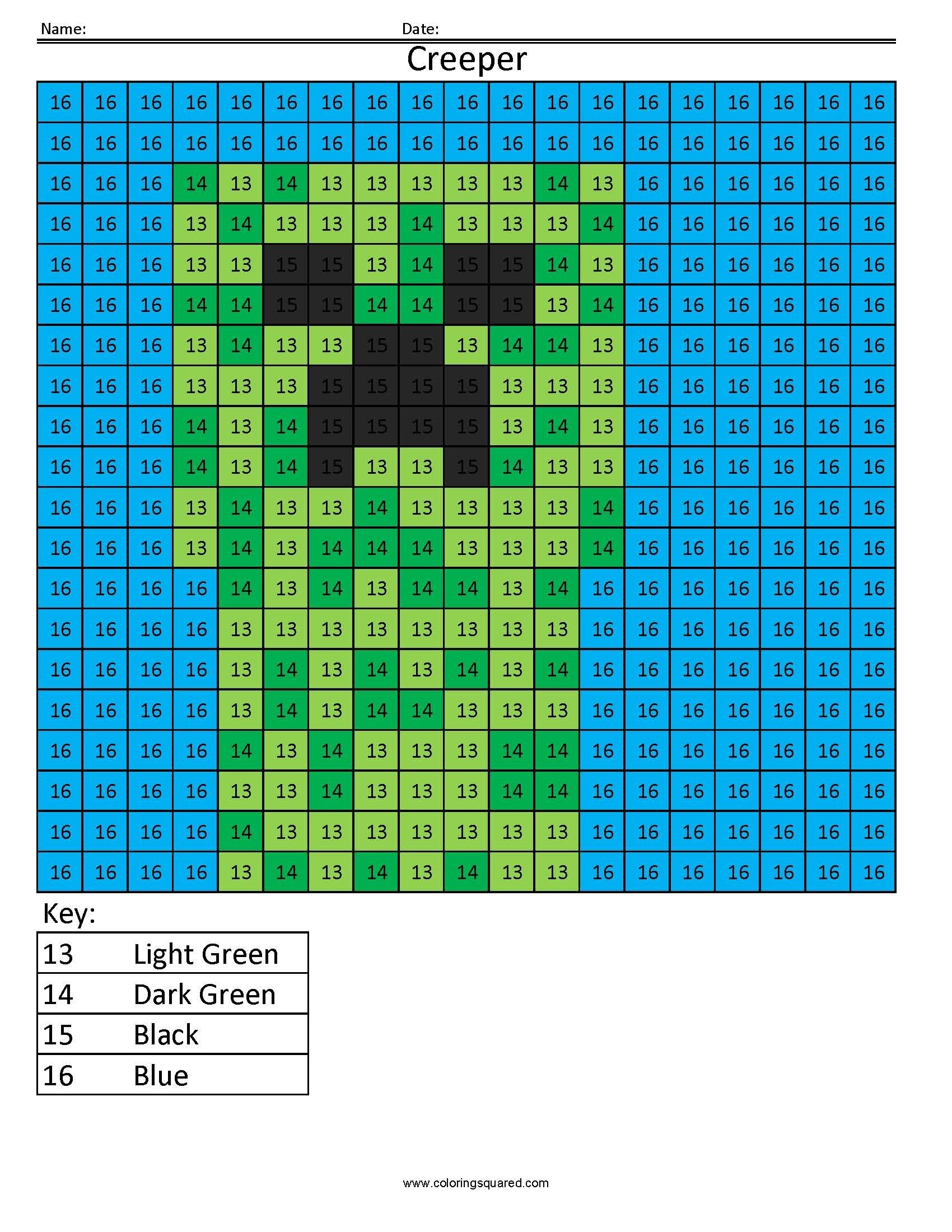 printable minecraft color by number