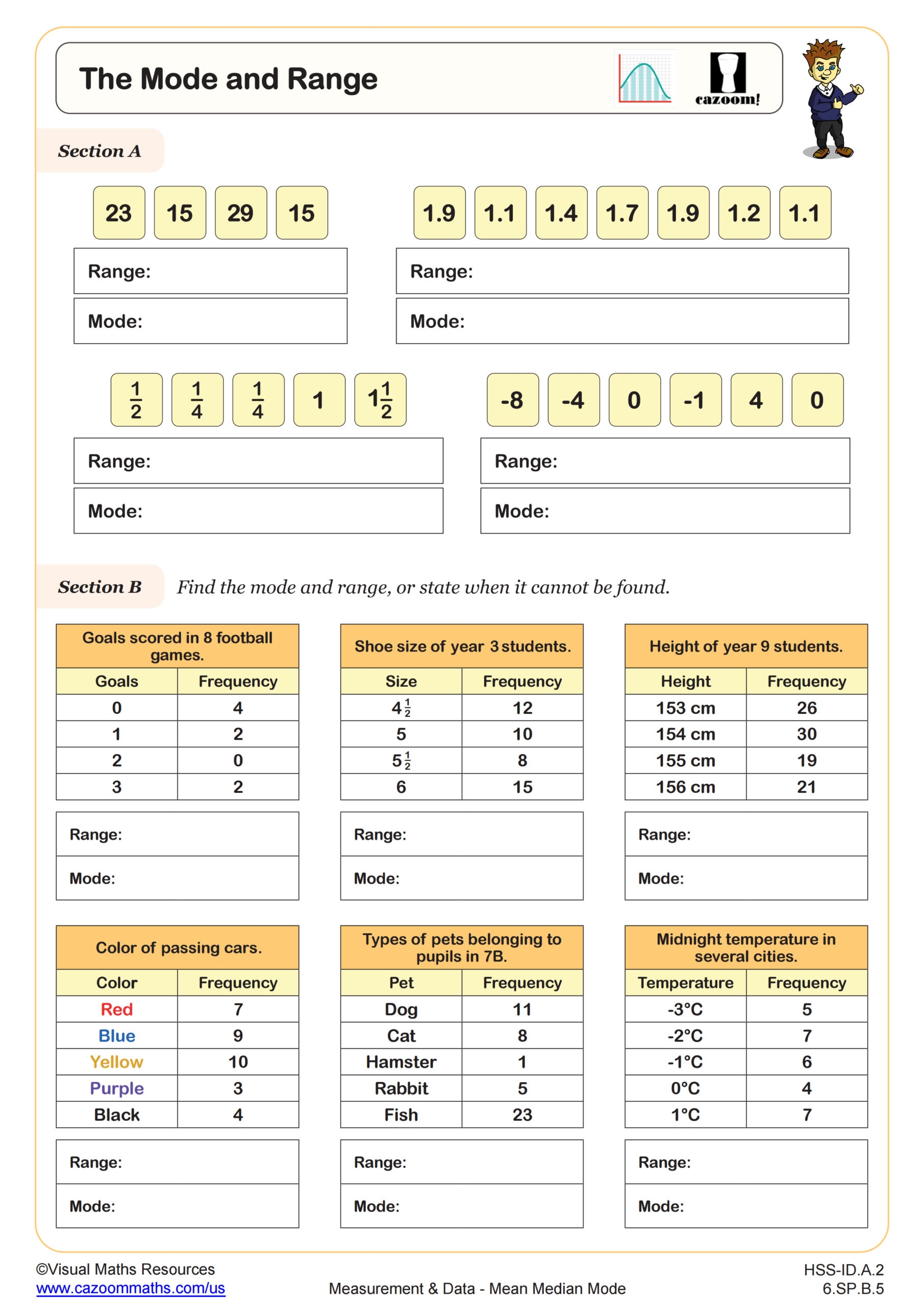 worksheet on mean median mode and range pdf