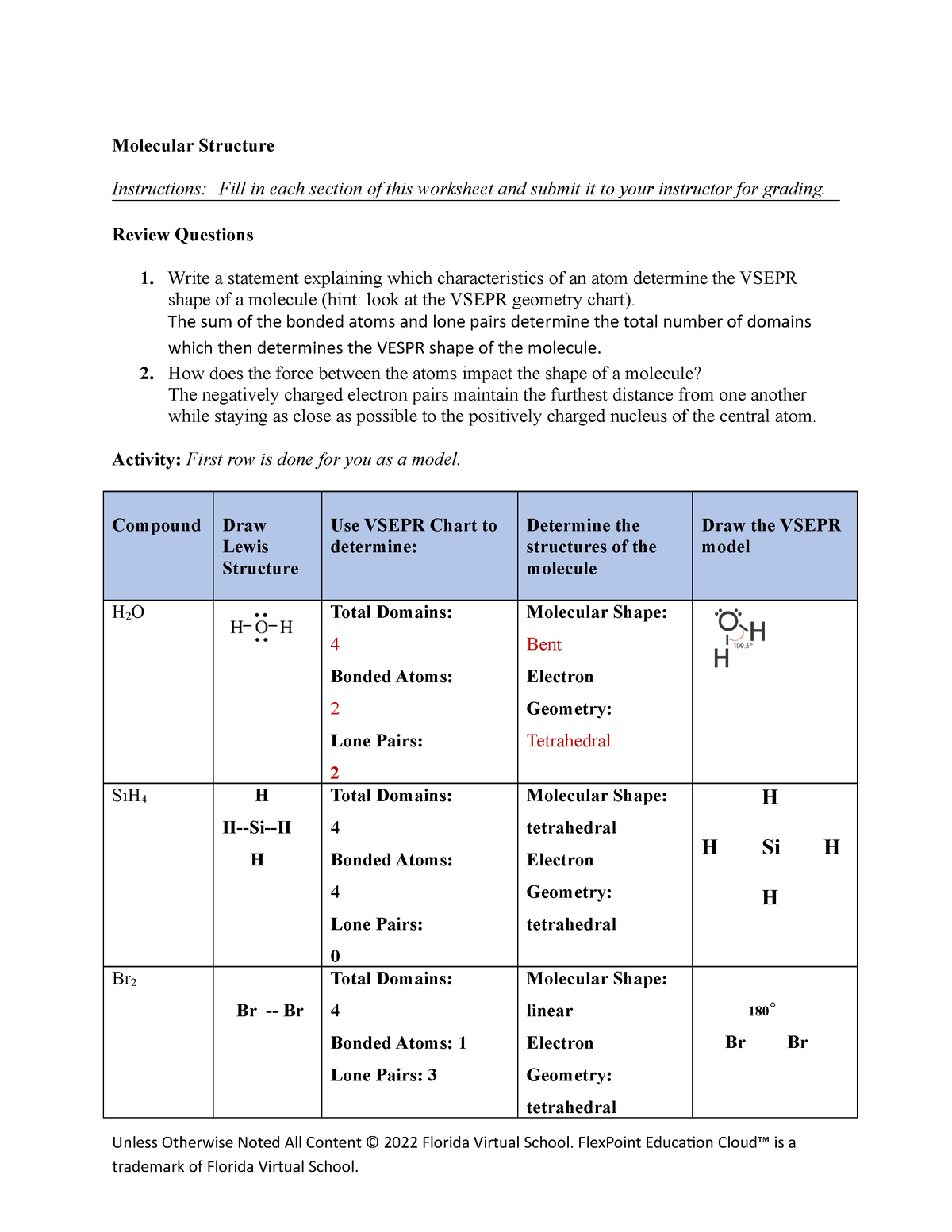 Molecular Structure Worksheet 3 Molecular Structure Instructions 