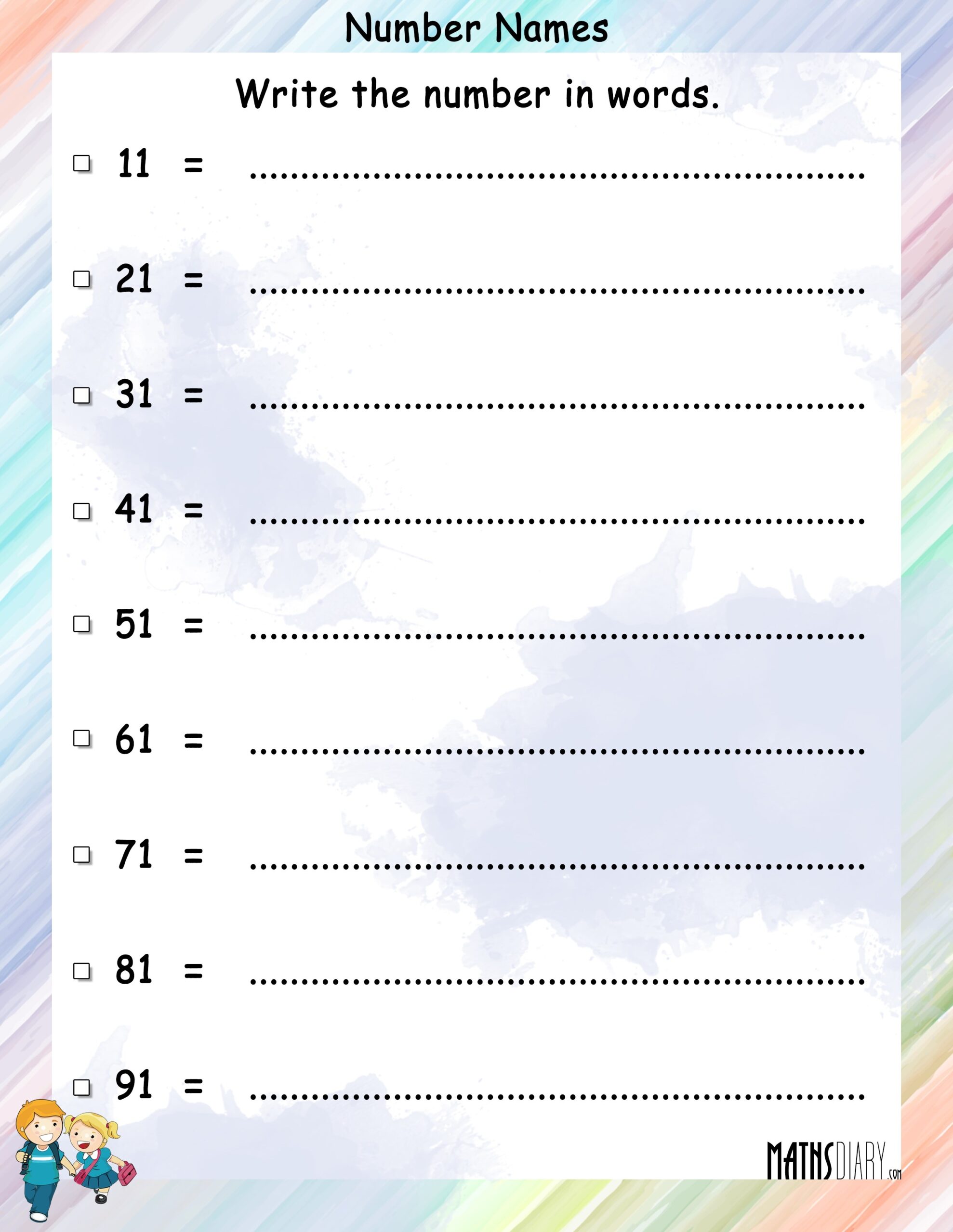 writing numbers in words worksheets
