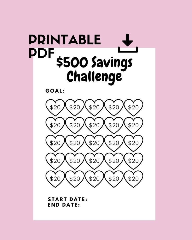 Money Saving Challenge Printable Save 500 Savings Challenge Budget 