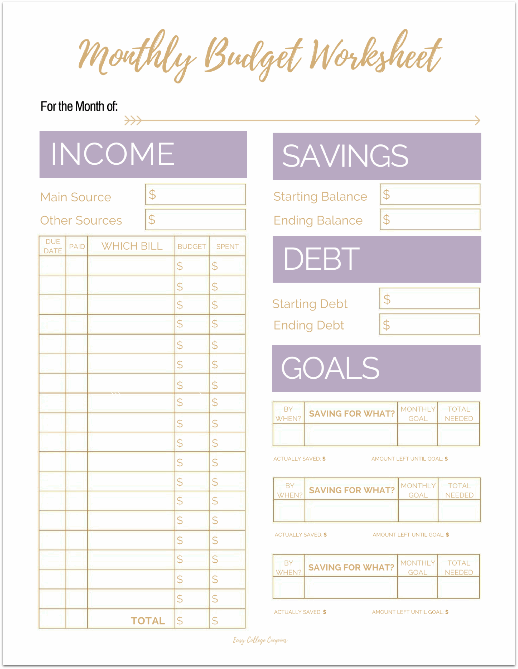 Monthly Budget Worksheet 2025 Mia Ann
