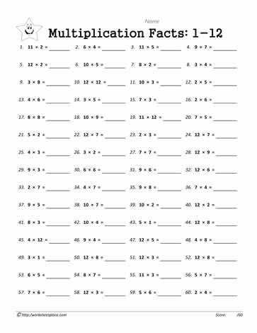 Multiplication Facts 1 12 Worksheets