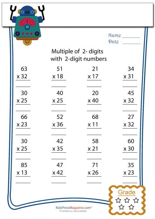 2 digit by 1 multiplication worksheets