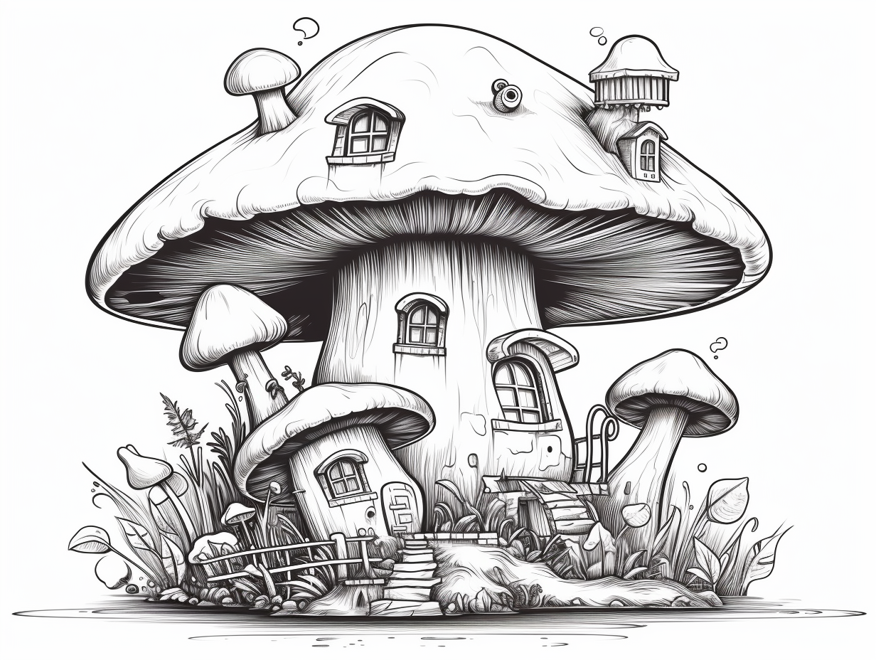 Mushroom House Inspired Adult Coloring Coloring Page