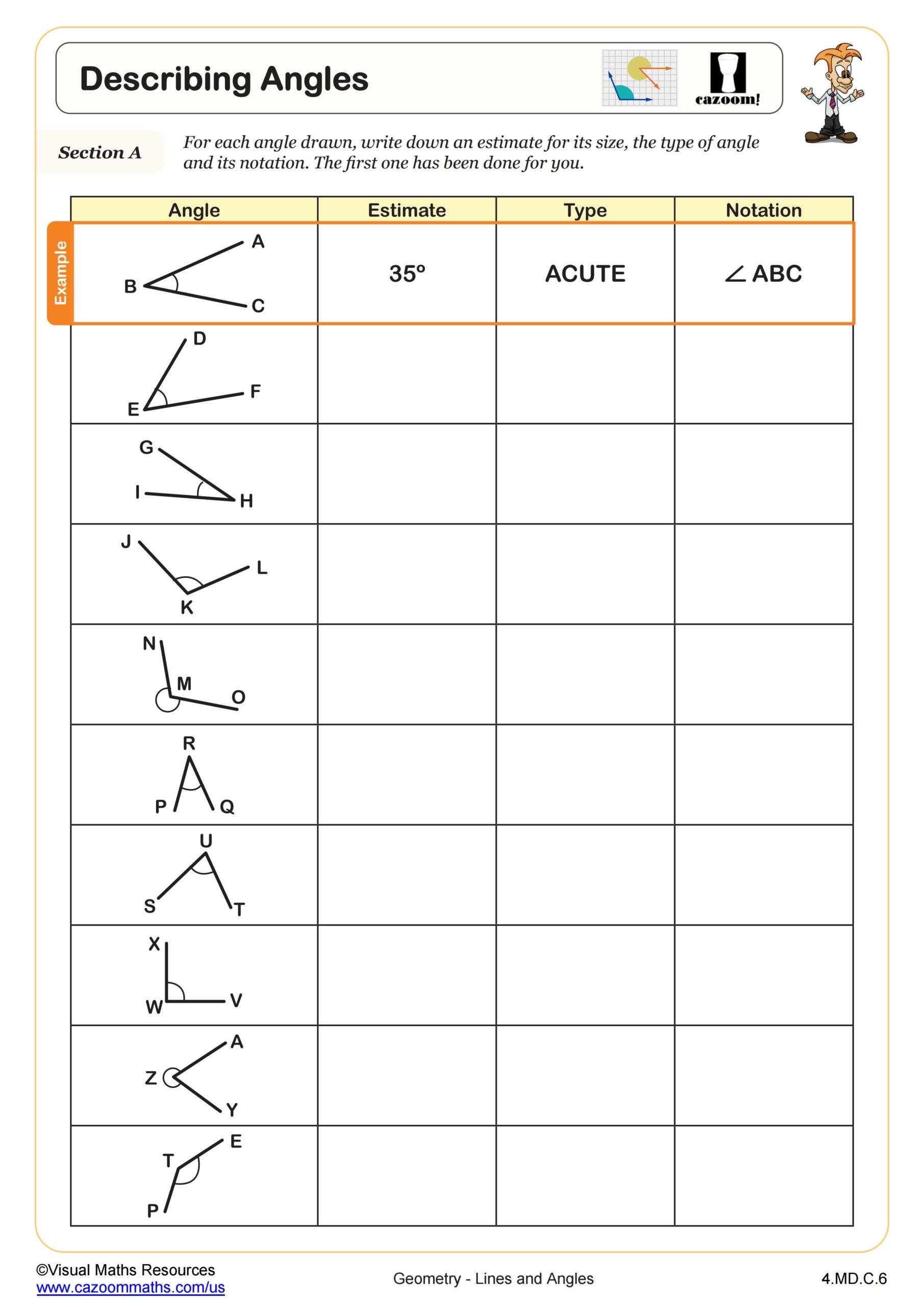 4th grade angles worksheets