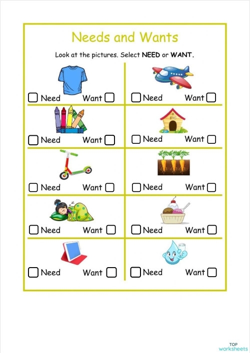 wants and needs worksheet