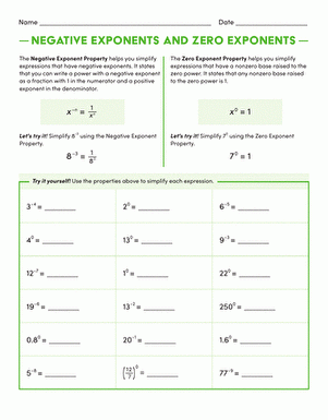 Negative Exponents And Zero Exponents Worksheet Education 